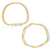 2Pcs Round Brass Beads Stretch Bracelets for Women ML1099-3-2