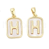 Brass Pave Natural Shell Rectangle Pendants KK-C051-25G-1