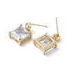 Clear Cubic Zirconia Square Dangle Stud Earrings EJEW-L261-002G-2