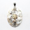 Brass White Shell Oval with Flower Pendants SSHEL-F0006-48A-01-1