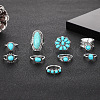 9Pcs Alloy with Synthetic Turquoise Finger Rings FS-WG21963-01-2