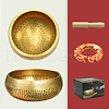 Tibetan Brass Singing Bowl & Wood Striker & Random Color Cloth Mat Set RELI-PW0004-01C-1