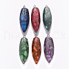 Faceted Teardrop Assembled Synthetic Regalite/Imperial Jasper/Sea Sediment Jasper & Natural Pyrite Big Pendants G-R484-02-1