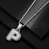 Brass Micro Pave Clear Cubic Zirconia Chunky Initial Pendant Necklaces WG24EA8-16-1