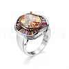 Oval Brass Micro Pave Colorful Cubic Zirconia Finger Rings FS-WG7C062-02-2