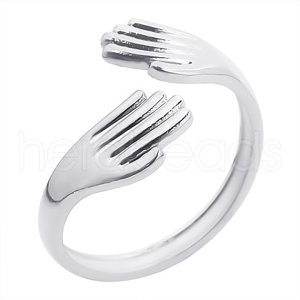 Fashionable Stainless Steel Hug Open Cuff Rings for Men and Women RA9302-1-1