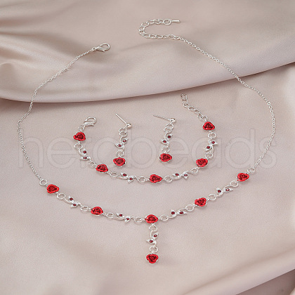 Rose Alloy & Acrylic Pendant Necklaces & Stud Dangle Earrings & Link Bracelets Sets FS-WG1B14F-02-1