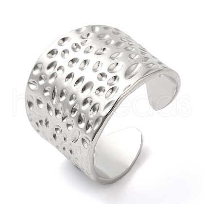 304 Stainless Steel Grooved Open Cuff Ring for Women RJEW-I098-25P-1
