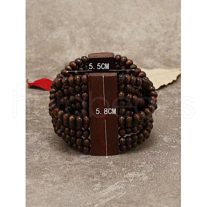 Ethnic Style Cross Wood Round Beaded Stretch Bracelets for Men Women FS-WG3B194-03-1