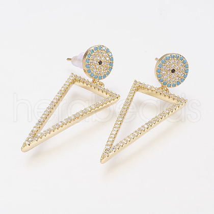 Brass Micro Pave Cubic Zirconia Dangle Ear Studs EJEW-G229-03G-1
