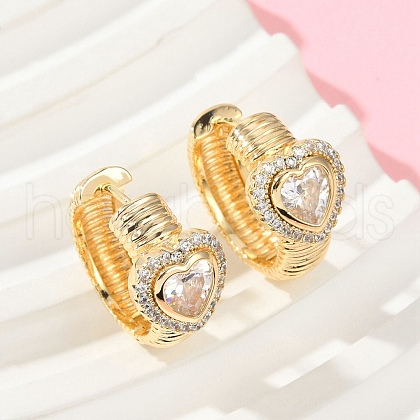 Brass Clear Cubic Zirconia Hoop Earrings EJEW-Q016-03G-1