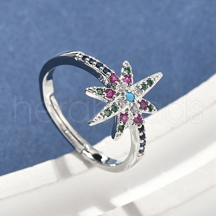 Brass Micro Pave Cubic Zirconia Finger Rings for Women RJEW-D322-03P-1