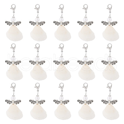 Angel Shell & Acrylic Pendant Decorations HJEW-TA00198-1