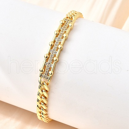 Brass Micro Pave Clear Cubic Zirconia Rectangle Link Bracelets BJEW-F498-01A-G-1