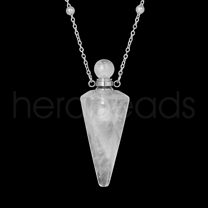 Natural Quartz Crystal Faceted Cone Perfume Bottle Pendant Necklace PW-WG8F691-09-1