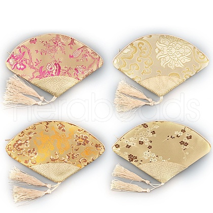 Fan Shaped Brocade Cloth Zipper Bags with Tassel PW-WG5C20D-06-1