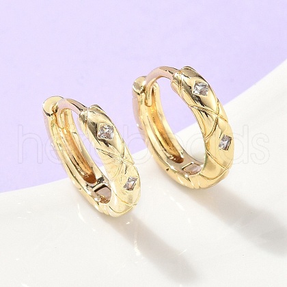 Square Brass Micro Pave Clear Cubic Zirconia Hoop Earrings EJEW-Z102-38G-1