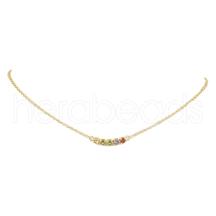 Rack Plating Brass Pave Colorful Cubic Zirconia Cube Link Necklaces NJEW-JN04999-1