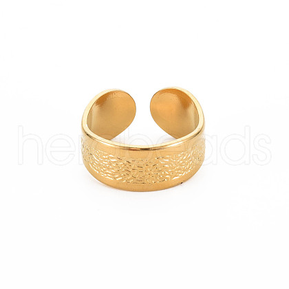 Ion Plating(IP) 304 Stainless Steel Flat Open Cuff Ring for Women RJEW-S405-204G-1