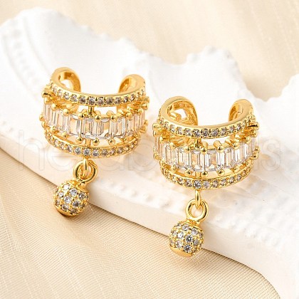 Brass Micro Pave Clear Cubic Zirconia Cuff Earrings EJEW-K309-09G-1