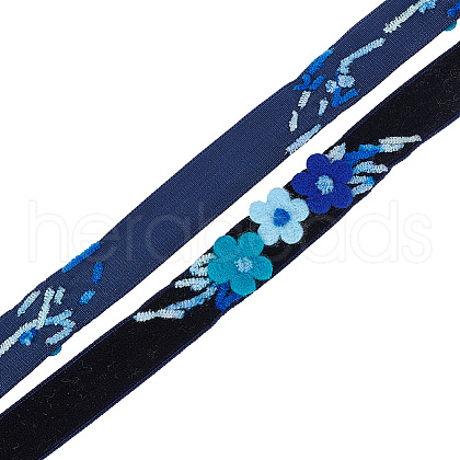 Velvet Handmade Flower Embroidered Lace Ribbons SRIB-WH0011-077A-1