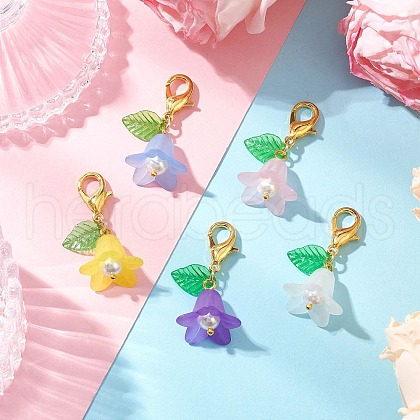 5Pcs Acrylic & Shell Pearl Flower Pendant Decorations HJEW-JM03261-02-1