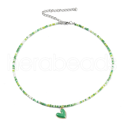 Alloy Enamel Heart Charm Necklace NJEW-PH01493-02-1