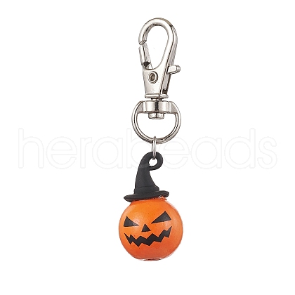 Halloween Theme Wood & Alloy Pumpkin Pendant Decoration HJEW-JM01979-1
