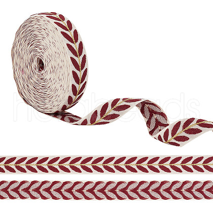 GOMAKERER about 10.5~11 yards Ethnic Style Polycotton Jacquard Leaf Ribbons OCOR-GO0001-15A-1