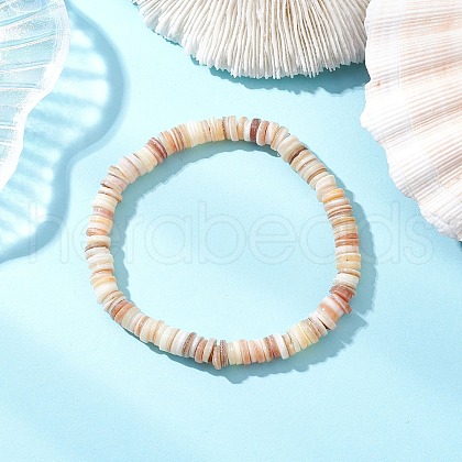 Natural Freshwater Shell Disc Beads Stretch Bracelets for Men Women BJEW-JB11747-1