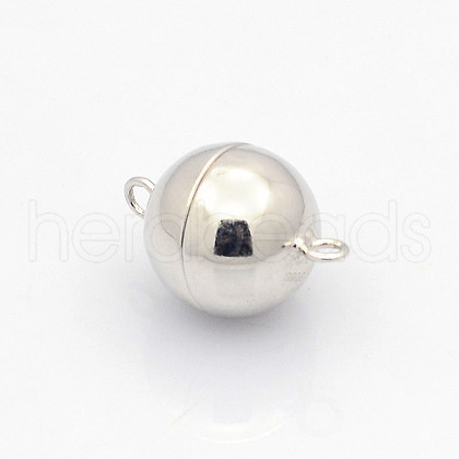 Anti-Tarnish Rhodium Plated 925 Sterling Silver Round Magnetic Clasps STER-L018-04-1