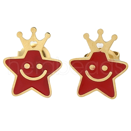 Ion Plating(IP) 304 Stainless Steel Enamel Stud Earrings EJEW-I316-03G-04-1