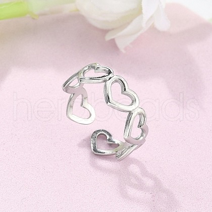 Non-Tarnish 304 Stainless Steel Open Heart Wrap Cuff Ring for Women RJEW-S405-194P-1