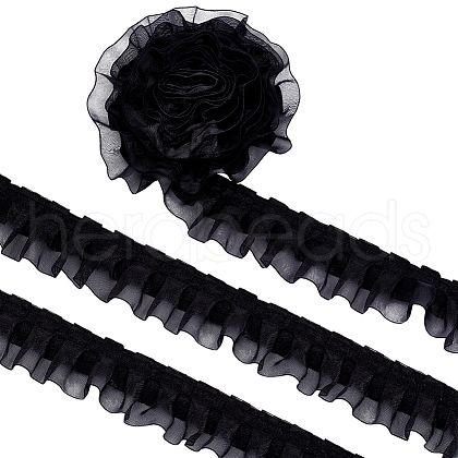 Polyester Double Layer Pleated Lace Ribbon OCOR-WH0097-43A-1