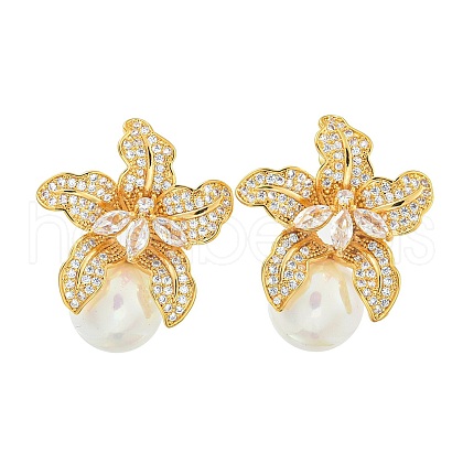 Rack Plating Brass Micro Pave Clear Cubic Zirconia Stud Earrings EJEW-H014-12G-1