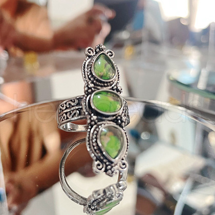Teardrop & Oval Bohemian Style Zinc Alloy with Resin Imitation Moonstone/Rhinestone Finger Rings FS-WGFB6C4-09-1