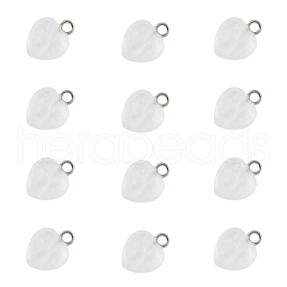 FIBLOOM 12Pcs Natural Quartz Crystal Heart Charms G-FI0001-29-1