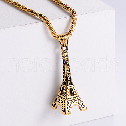 Stainless Steel Eiffel Tower Pendant Vintage Punk Hip-hop Necklaces for Men HP6822-1-1