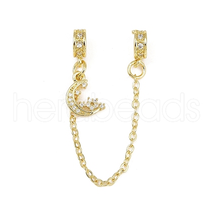 Brass Pave Clear Cubic Zirconia European Safety Chains with Charms KK-L236-16D-G-1
