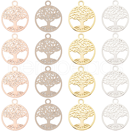 CREATCABIN 24Pcs 4 Colors Brass Filigree Pendants KK-CN0002-01-1