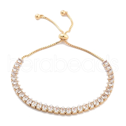 Brass Pave Clear Cubic Zirconia Teardrop Box Chain Slider Bracelets BJEW-YWC0002-07G-1