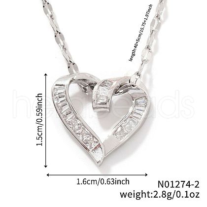 Elegant Brass Pave Clear Cubic Zirconia Heart Pendant Necklaces for Girls SZ7102-2-1