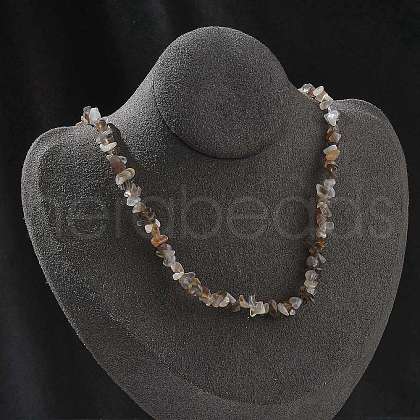 Natural Botswana Agate Chip Beaded Necklaces for Men Women NJEW-G159-01V-1