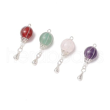 4Pcs 4 Styles Natural Carnelian & Rose Quartz & Green Aventurine & Amethyst Hot Air Balloon Pendants PALLOY-TA00227-1