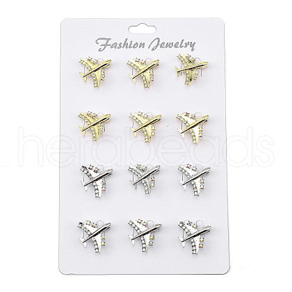 12Pcs 2 Colors Airplane Alloy Rhinestone Bowknot Brooches for Backpack Clothes JEWB-A033-20-1