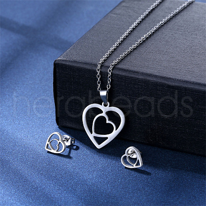 304 Stainless Steel Pendant Necklace & Stud Earring FS-WGC30A7-02-1