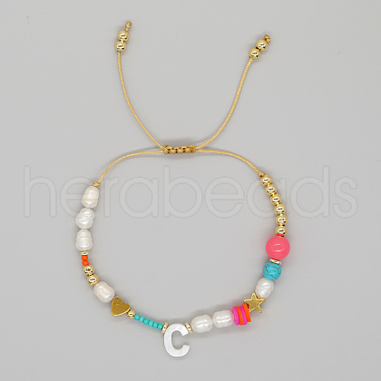 Shell Letter Charm Bead Bracelets ZZ0793-3-1