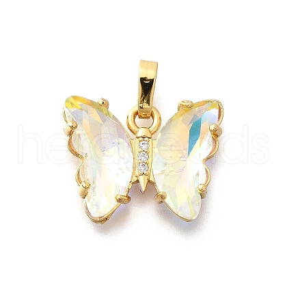 Brass Micro Pave Cubic Zirconia Pendants ZIRC-P079-B02-15-G-1