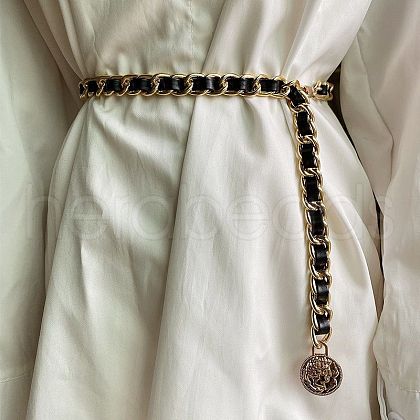 Alloy PU Leather Braided Waist Chains for Woman WGB955C-05-1
