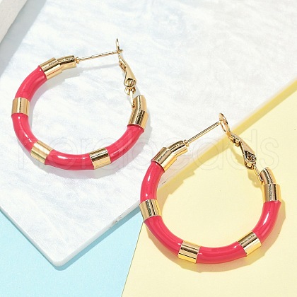 PVD Vacuum Plating 201 Stainless Steel Enamel Hoop Earrings for Women EJEW-B016-33G-1